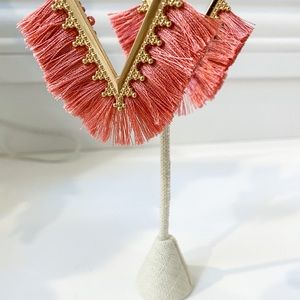 Pink bohemian tassel earrings - festival